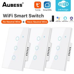 AUBEES WiFi Smart Switch AUBEES smart switch with three touch buttons and compatibility icons.