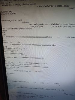 Ekran z programem PuTTY wyświetlający nieczytelne znaki i ciągi ASCII