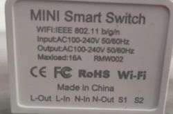 MINI Smart Switch label with technical information about the device.