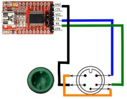 Schemat połączenia adaptera UART z wtyczką Julet M8 5-pin