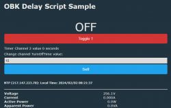 OBK Delay Script Sample Screenshot of OpenBeken script interface with Toggle 1 button and timer.
