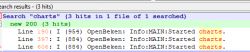 Screenshot showing search results for the term charts in a text editor.