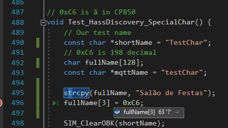 Screenshot of C code in an editor modifying a character array with ASCII values