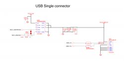 Schemat elektryczny złącza USB z różnymi elementami i połączeniami.