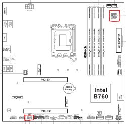 Schemat płyty głównej ASRock z zaznaczonymi złączami ADDR_LED1 i ADDR_LED2