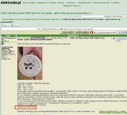 Screenshot of elektroda.pl forum thread about Nous Smart WiFi Bulb P3 with a “Show original content” link