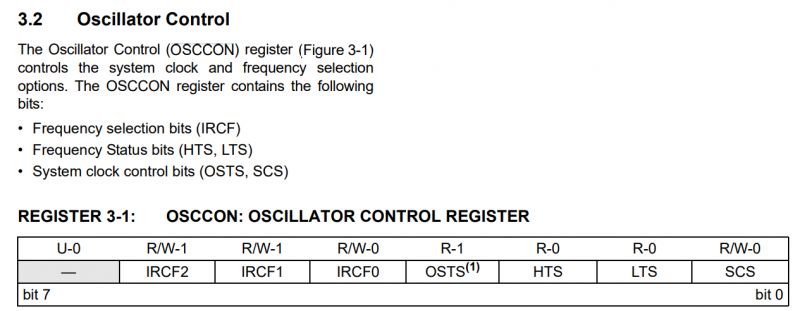 Oscillator Control Register Table showing the oscillator control register in a microcontroller.