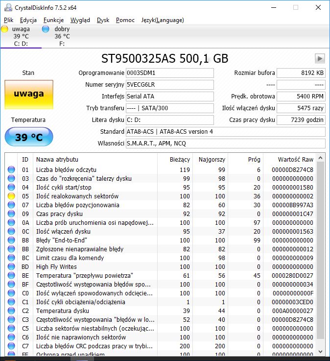 Pytanie o parametry S.M.A.R.T. - Samsung HN-M101MBB