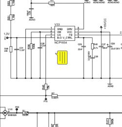 Electronic schematic with NCP1654 IC and resistor labeled as R46.
