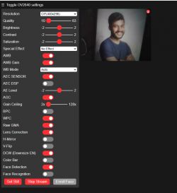 ESP32-Cam Settings with Image Preview ESP32-Cam settings interface with image preview