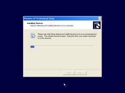 Windows XP Professional setup screen with a message about detecting and installing devices.