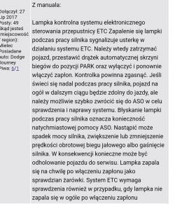 The image shows a part of an online forum with content about the ETC throttle control system warning light in a car.