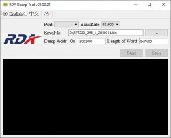 RDA Dump Tool program for data dumping on a computer.