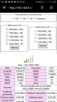 Plus LTE Huawei b535 poor coverage. Antenna selection or operator change?