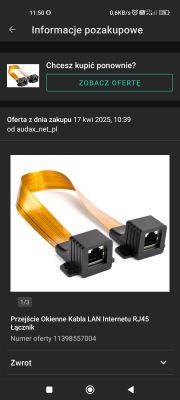 Płaski kabel LAN RJ45 z dwoma końcówkami do przeprowadzenia przez okno.