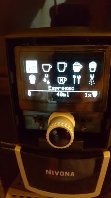 Display of a Nivona coffee machine showing the menu and selection of 40 ml espresso.