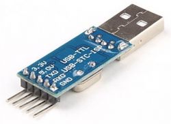 USB-TTL Adapter for UART Communication USB-TTL adapter with visible pins and TXD, RXD labels.