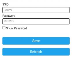 WiFi configuration form with SSID and password fields.