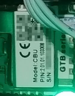 Microinverter Chip with Model Marking Close-up of a microinverter chip with model CBU and GTB series markings.