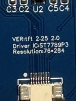 Close-up of the back side of a TFT display module labeled ST7789P3, 76×284 resolution