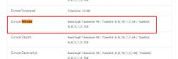 Screenshot from Tasmota timezone table with the Europe/Warsaw line highlighted and its configuration code visible.