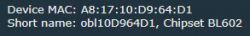 Screenshot showing the device MAC address and a short description.