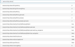 Zrzut ekranu ustawień Firefox about:config z filtrem „network.http.referer” i listą preferencji