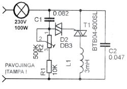 Power control schematic with BTB04-600SL triac and DB3 diac