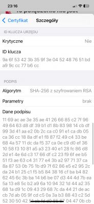 Certyfikat na ekranie iPhone'a