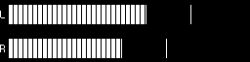 Two horizontal bar VU meters on a black background, labeled “L” and “R”