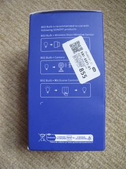 Blue box with description of B02 bulb compatibility with SONOFF products.