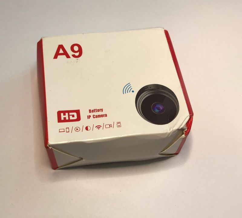 A9 HD IP Camera Box A box of A9 model HD IP camera with a camera illustration and function icons.