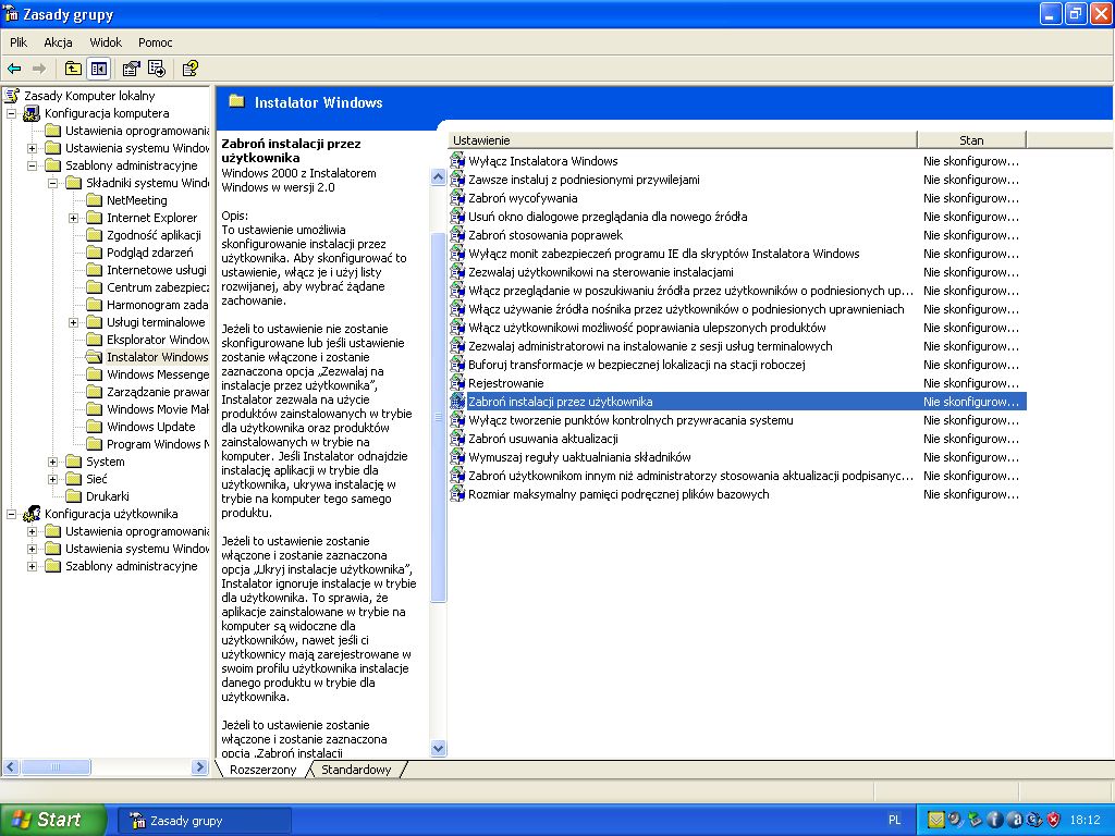Jak zablokować instalację programów na koncie ograniczonym w Windows XP?