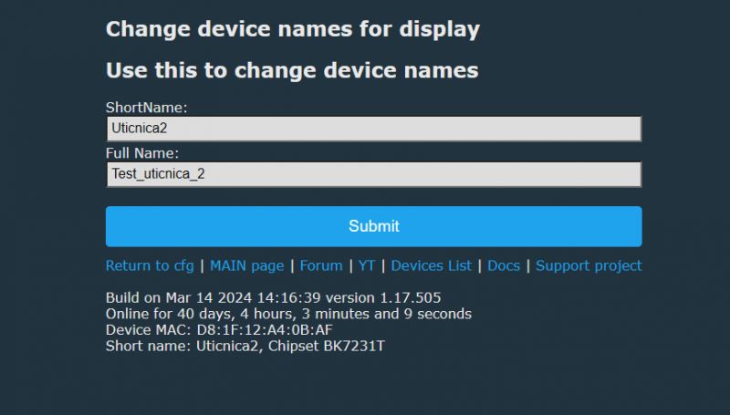 Device Name Change in OpenBeken Screenshot of the device name change interface in OpenBeken.