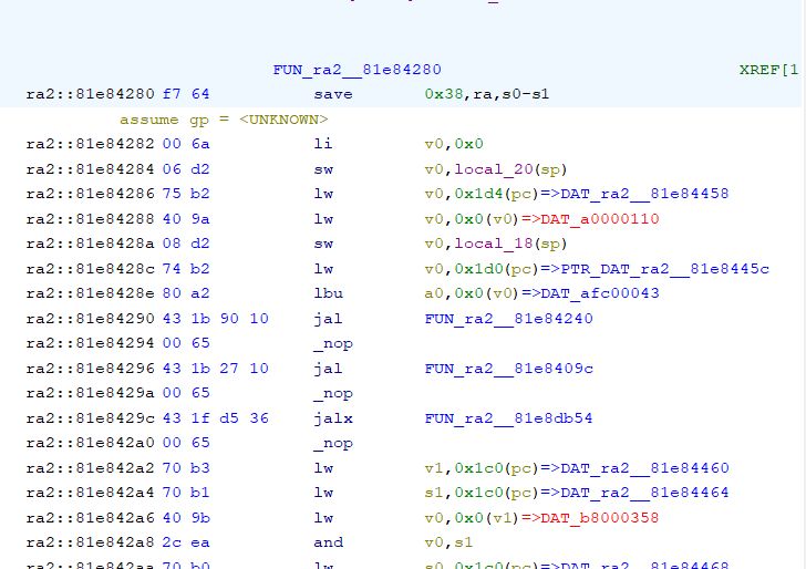 Screenshot of decompiled MIPS code with mixed 16- and 32-bit instructions