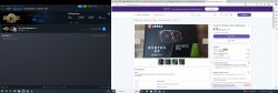 Ekran komputera z otwartym oknem Steam i stroną Allegro z ofertą karty graficznej MSI GeForce GTX 1660 Super Ventus XS.