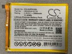 Bateria litowo-polimerowa Cameron Sino model CS-HUP910SL o pojemności 2900 mAh z ostrzeżeniami dotyczącymi bezpieczeństwa.