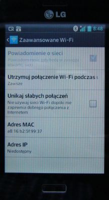 LG E610 Blokada Internetu przez Wi-Fi po blokadzie ekranu