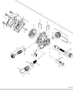 Ilustracja przedstawiająca schemat budowy zespołu mechanicznego z numerowanymi częściami.