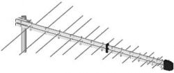 Log-periodic antenna mounted on a vertical pole.