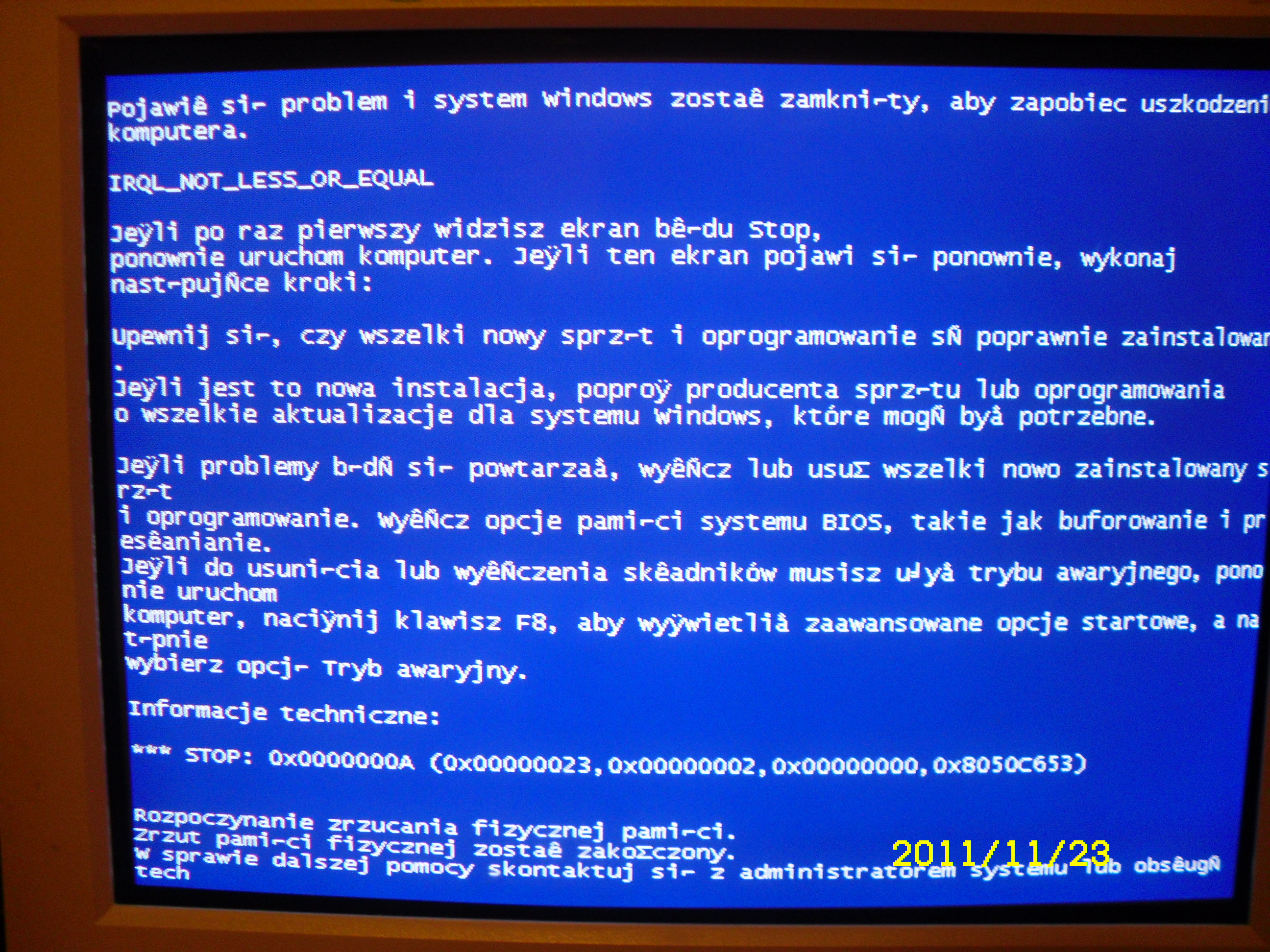 Niebieski ekran (Bluescreen) co jest winne? elektroda.pl