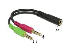 Adapter audio z gniazdem 4-polowym i dwoma wtyczkami 3-polowymi oznaczonymi kolorami