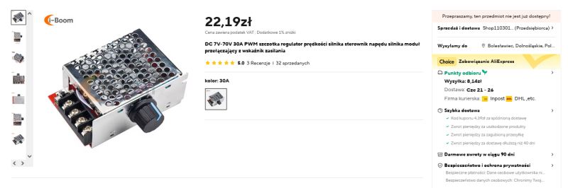 Moduł regulatora PWM 7–70V 30A do silników szczotkowych z pokrętłem i wentylowaną obudową