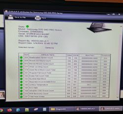 Ekran komputera z wynikami S.M.A.R.T. dla dysku SSD Samsung 840 PRO.