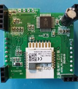 Circuit board with WiFi module and integrated chip.