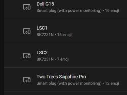Smart plug devices list showing different entity counts, two with 16 and one with 7.