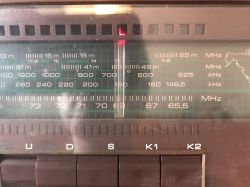 Unitra Sudety R-208 Display Unitra Sudety R-208 radio display showing frequency ranges and illumination.