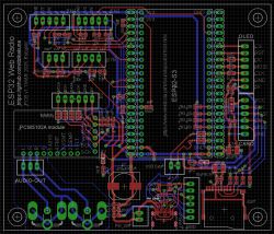 PCB design with components and traces.