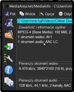 Zrzut ekranu z programu MediaInfo pokazujący szczegóły pliku wideo.