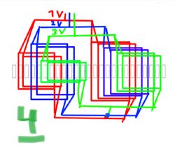Rysunek przedstawiający różne konfiguracje cewek na wirniku z zaznaczonymi magnesami.